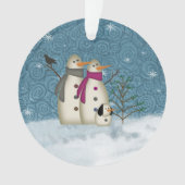 Primitief sneeuwpaar met een dog acrylhoudend Orna Ornament (voorkant)