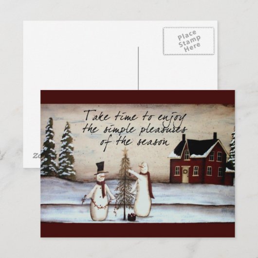 Primitief Snowman Briefkaart (Voorkant / Achterkant)