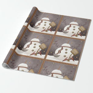 Primitief Snowman en Homespun Wrapping Paper  Cadeaupapier