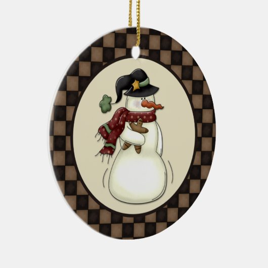 Primitief Snowman Gingerbrood Man Keramisch Ornament (Rechts)