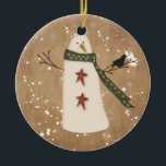 Primitief Snowman Ornament<br><div class="desc">Deze primitieve Snowman Ornament is voorzien van een primitieve sneeuwpop met een muis. Ideaal voor uw land- of primitieve stijl Vakantieduur.</div>