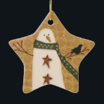 Primitief Snowman Star Ornament<br><div class="desc">Deze primitieve Snowman Star Ornament is voorzien van een primitieve sneeuwman met een kraai die door mijn muis is getekend. Ideaal voor uw land of primitieve kerstboom.</div>