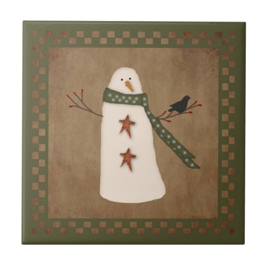 Primitief Snowman Tile Tegeltje (Voorkant)