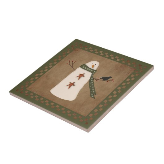 Primitief Snowman Tile Tegeltje (Zijkant)