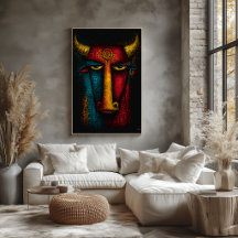 Primitief Stier Totem Abstracte Kunst – Expression