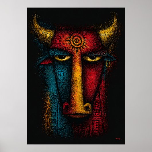 Primitief Stier Totem Abstracte Kunst – Expression Poster (Voorkant)