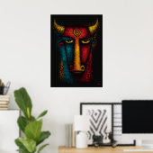 Primitief Stier Totem Abstracte Kunst – Expression Poster (Thuiskantoor)
