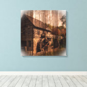 Primitief waterwiel van de schoorsteenkool van de  canvas afdruk (Insitu (Houten vloer))