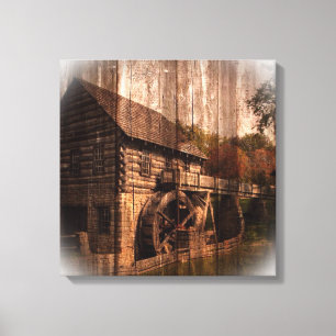 Primitief waterwiel van de schoorsteenkool van de canvas afdruk