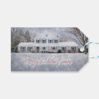 Primitief wintersneeuwland Rustic Open House Cadeaulabel