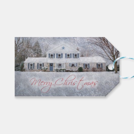 Primitief wintersneeuwland Rustic Open House Cadeaulabel (Voorkant (Horizontaal))