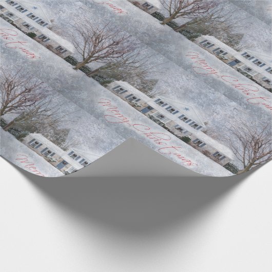 Primitief wintersneeuwland Rustic Open House Cadeaupapier (Hoek)