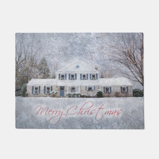 Primitief wintersneeuwland Rustic Open House Deurmat (Voorkant)