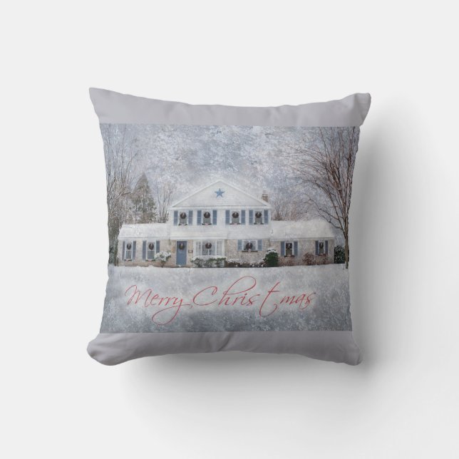 Primitief wintersneeuwland Rustic Open House Kussen (Voorkant)