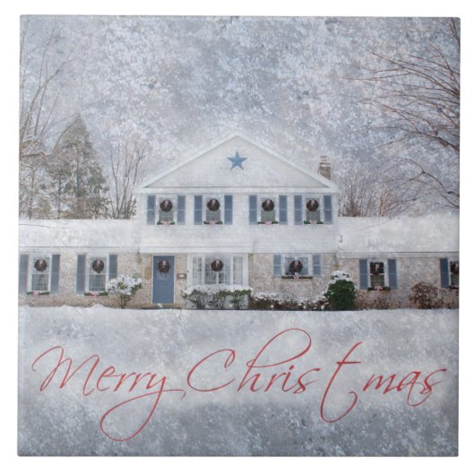 Primitief wintersneeuwland Rustic Open House Tegeltje (Voorkant)