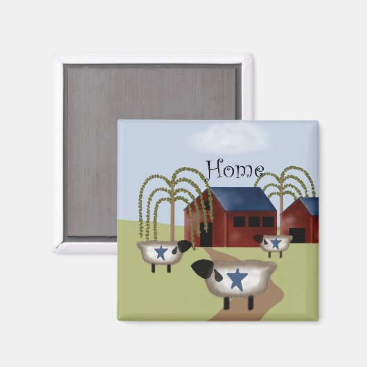 Primitieve Amerikaanse Barn en Sheep Magneet (Voorkant / Achterkant)