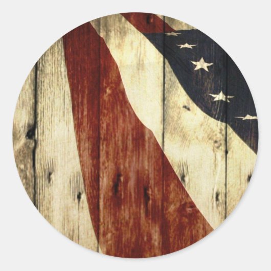 Primitieve Amerikaanse houtnerf Amerikaanse vlag Ronde Sticker (Voorkant)