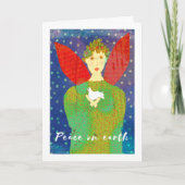 Primitieve Angel en Dove, vrede op aarde Feestdagen Kaart (Voorkant)
