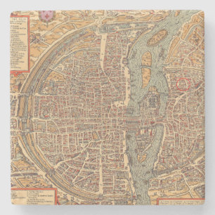 Primitieve Antiek kaart van Parijs Frankrijk Stenen Onderzetter