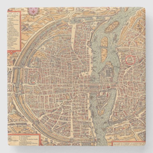 Primitieve Antiek kaart van Parijs Frankrijk Stenen Onderzetter (Voorkant)