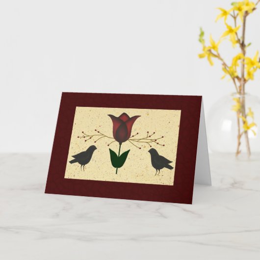 Primitieve Art Verjaardag Kaart (Gele Bloem)