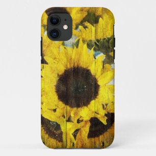 Primitieve Barn Wood Western Land Sunflower iPhone 11 Hoesje