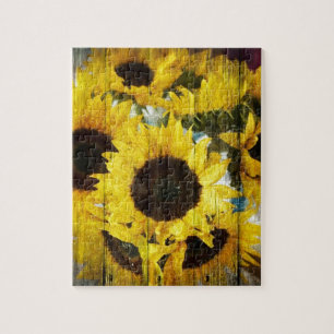 Primitieve Barn Wood Western Land Sunflower Legpuzzel