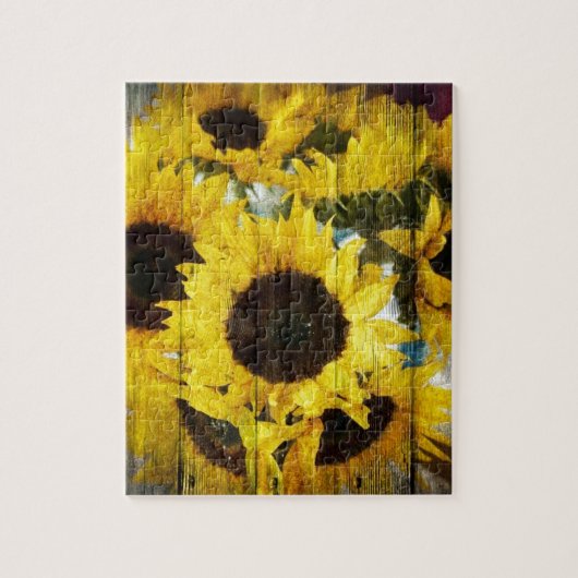 Primitieve Barn Wood Western Land Sunflower Legpuzzel (Verticaal)