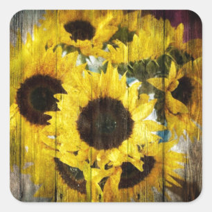 Primitieve Barn Wood Western Land Sunflower Vierkante Sticker