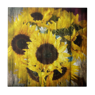 Primitieve Barn Wood - Westerne zonnebloemen Tegeltje
