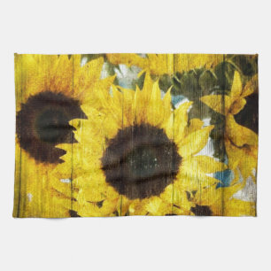 Primitieve Barn Wood - Westerne zonnebloemen Theedoek