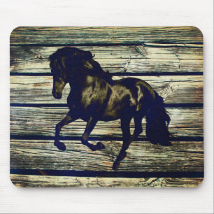 Primitieve BarnWood Equestrian Zwarte Hengst Paard Muismat
