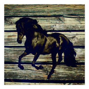 Primitieve BarnWood Equestrian Zwarte Hengst Paard Perfect Poster