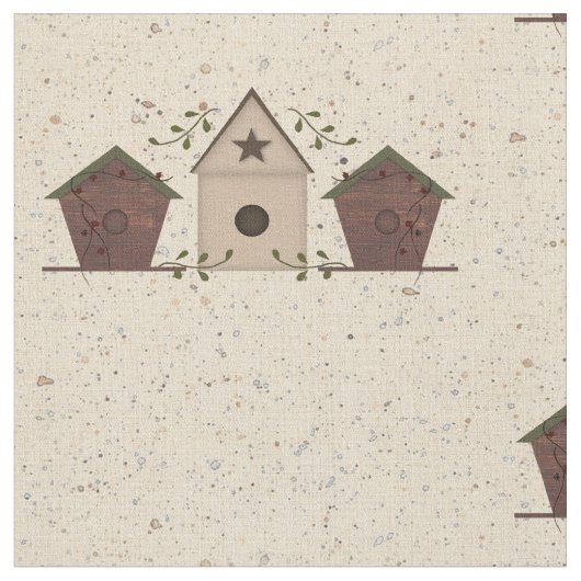 Primitieve Birdhouses Fabric Stof (Close Up)