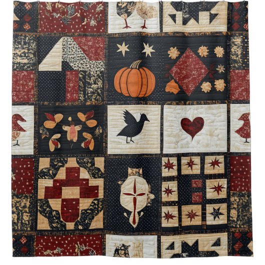 Primitieve boerderij Appliqué & geometrische Douchegordijn (Voorkant)