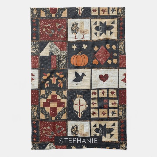 Primitieve boerderij Appliqué & geometrische Theedoek (Verticaal)