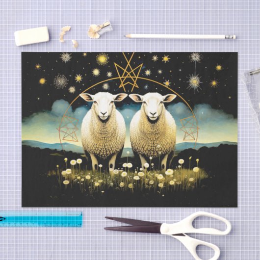 Primitieve Celestial Sheep Decoupage Tissue Paper Tissuepapier (Craft)