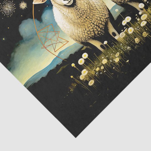 Primitieve Celestial Sheep Decoupage Tissue Paper Tissuepapier (Detail)