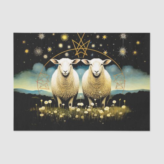 Primitieve Celestial Sheep Decoupage Tissue Paper Tissuepapier (Voorkant)