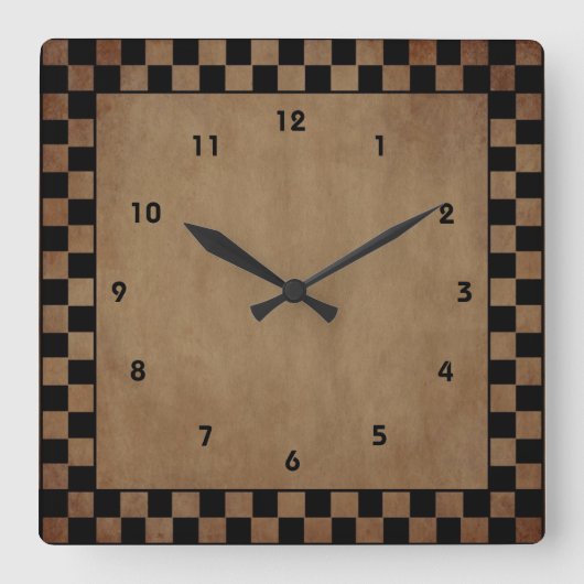 Primitieve Check Wall Clock Vierkante Klok (Voorkant)