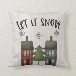 Primitieve Country Saltbox Huizen & Sneeuwvlokken Kussen