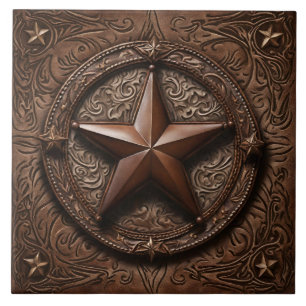 Primitieve Cowboy Brown Country Western Texas Star Tegeltje