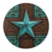 Primitieve Cowboy Country Turquoise Western Star Keramische Knop (Voorkant)