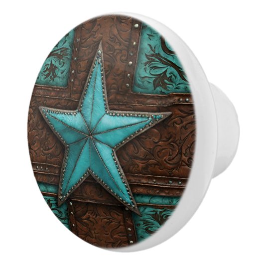 Primitieve Cowboy Country Turquoise Western Star Keramische Knop (Rechts)