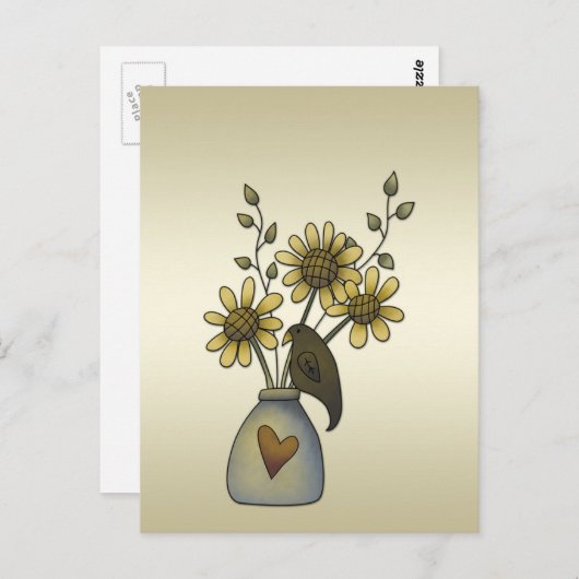 Primitieve Crows-zonnebloemen Briefkaart (Voorkant / Achterkant)