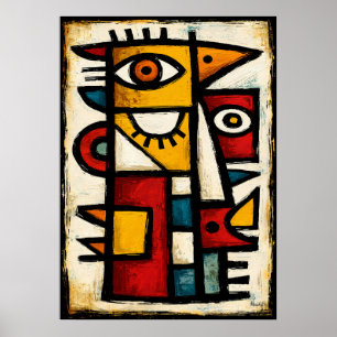 Primitieve Cubistische Karakter 2 Vet Abstracte Ku Poster