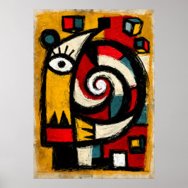 Primitieve Cubistische Spiraal Totem Krachtige Abs Poster