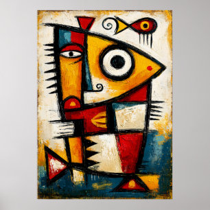 Primitieve Cubistische Vis Krachtige Abstracte Geo Poster
