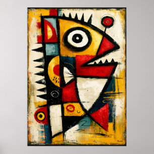 Primitieve Cubistische Wezens Krachtige Abstracte Poster