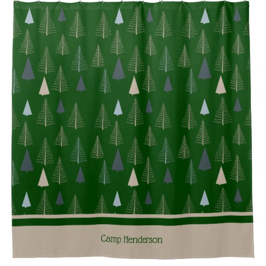 Primitieve dennen op donkergroen douchegordijn (Voorkant)